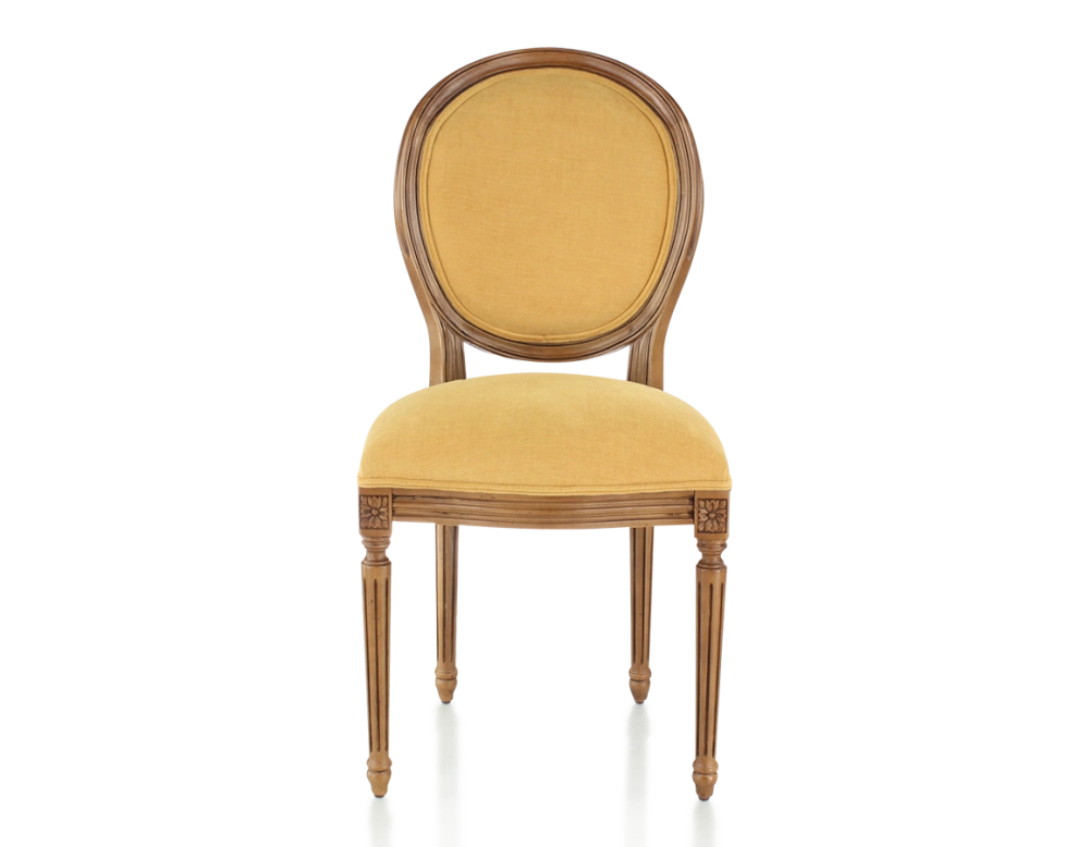 Chaise ancienne style Louis XVI bois teinte ancienne et tissu jaune