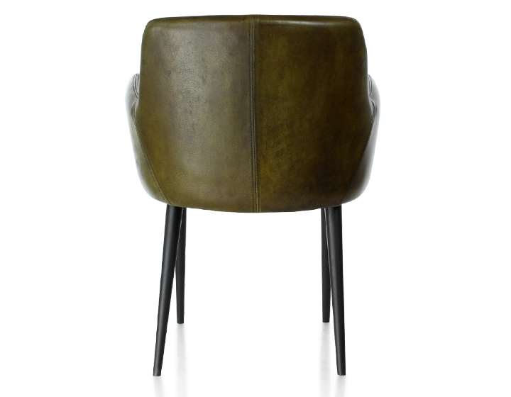 Vintage armchair with leather armrests olive green