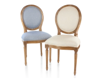 Silla antigua estilo Luis XVI madera con tinte envejecido y tejido chevron beige