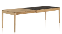 Extendable table for 8 to 14 people in oak and ceramic with wooden extensions with natural stained wood and black marble effect ceramic top 210x100 cm