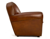 Fauteuil club cuir marron vintage accoudoirs cloutés