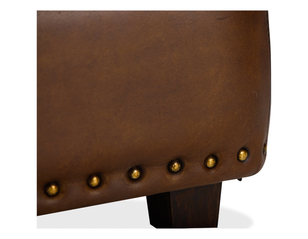 Pouf cuir marron vintage bord clouté
