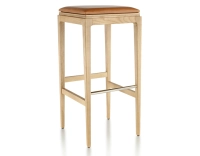 Tabouret de bar design H80 cm bois teinte naturelle assise cuir caramel