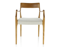 Chaise scandinave avec accoudoirs bois teinte merisier assise tissu beige naturel