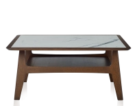 Square coffee table in oak and ceramic with dark brown stained wood white marble effect ceramic top 100x100 cm