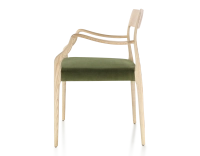Chaise scandinave avec accoudoirs bois teinte naturelle assise tissu vert olive