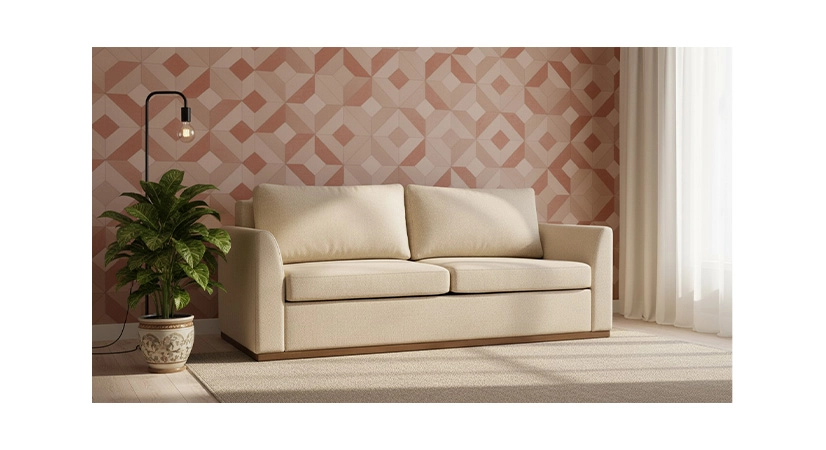 Canapé design 3 places tissu chiné beige