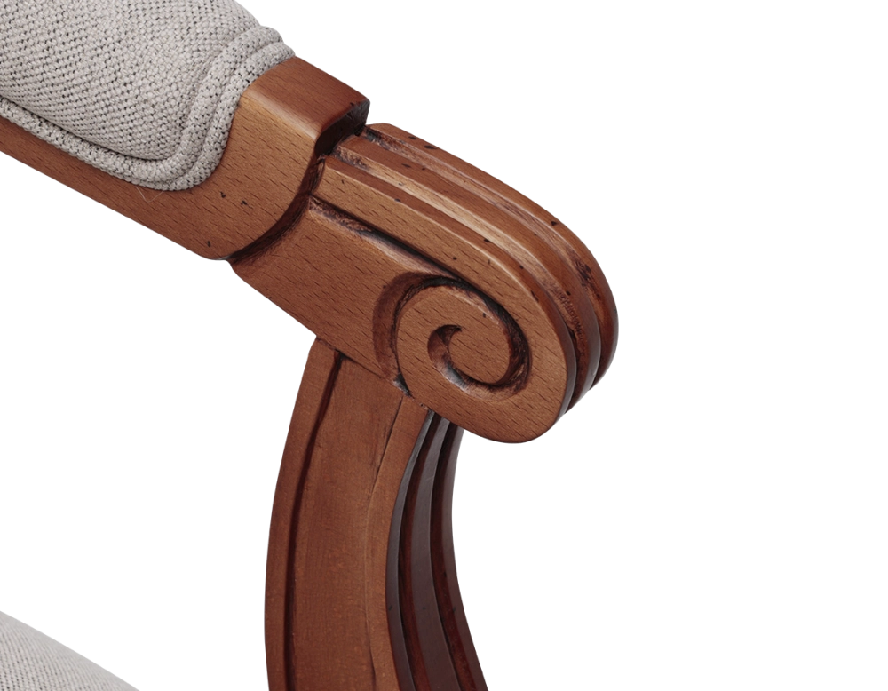 Fauteuil ancien style Louis XVI bois teinte ancienne et tissu beige naturel