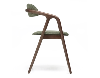 Chaise scandinave bois teinte marron foncé assise tissu chiné vert