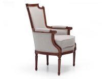 Louis XVI style bergère armchair wood antique stain and natural beige fabric