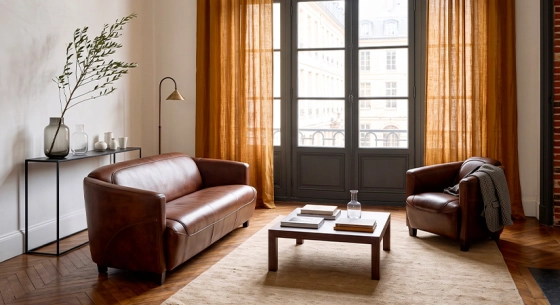 Canapé club cuir 3 places marron vintage