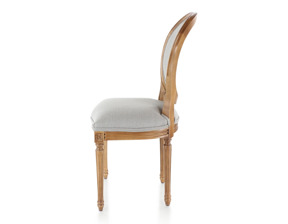 Chaise ancienne style Louis XVI bois teinte ancienne et tissu gris clair