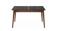 Table salle à manger en chêne et céramique 8 personnes avec bois teinte naturelle et plateau céramique effet marbre noir 210x100 cm