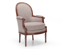 Louis XVI style moulded bergère armchair wood antique stain and orange fabric