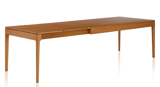Table extensible en chêne 6 à 10 personnes avec plateau et allonges bois teinte merisier 140x90 cm