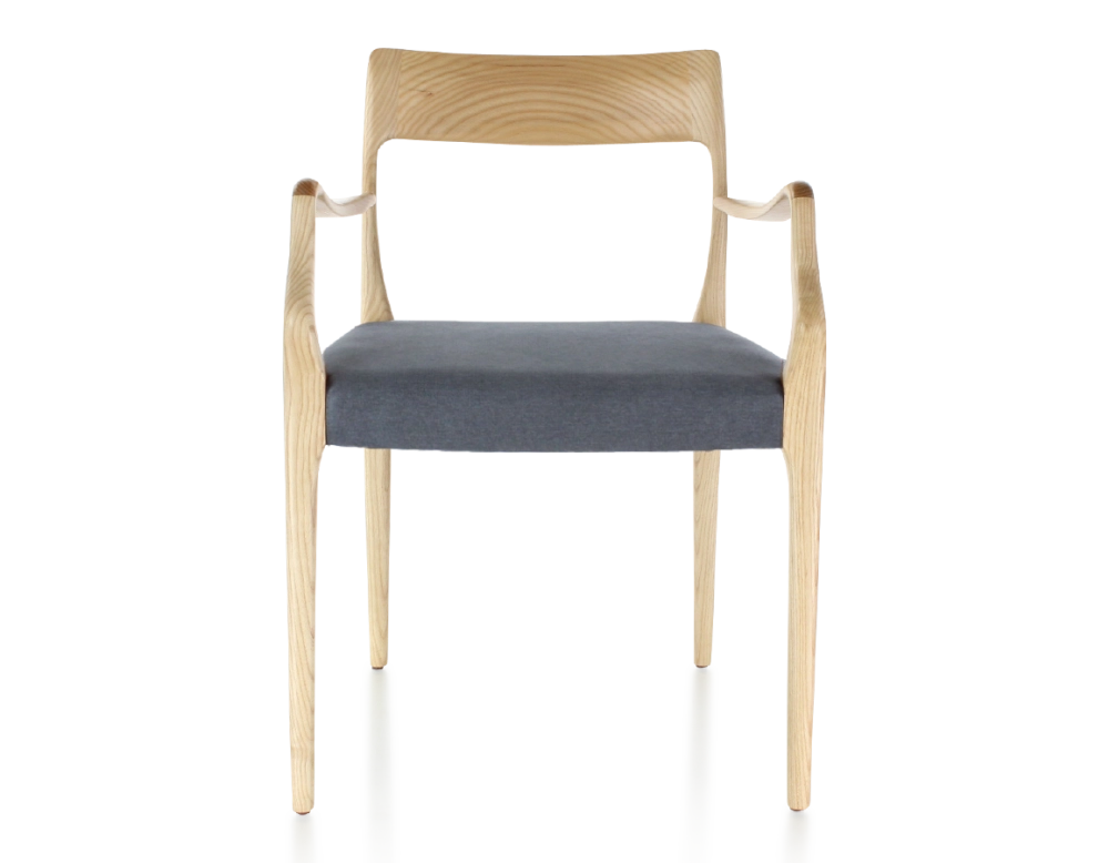 Chaise scandinave avec accoudoirs bois teinte naturelle assise tissu gris