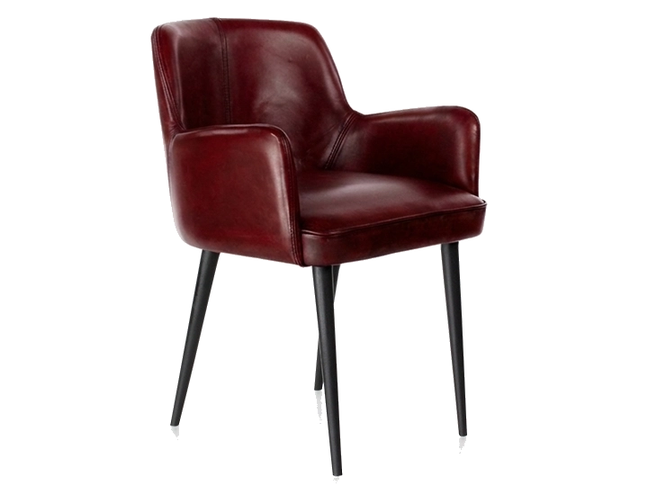 Chaise vintage avec accoudoirs cuir rouge carmin