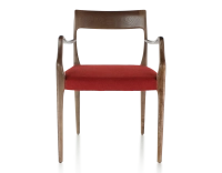 Chaise scandinave avec accoudoirs bois teinte marron foncé assise tissu bordeaux