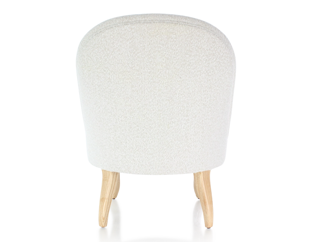 Armless toad chair natural tint wooden legs and white looped fabric