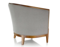 Sillón antiguo con reposabrazos moldurados madera con tinte envejecido y tejido gris claro