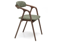 Chaise scandinave bois teinte marron foncé assise tissu chiné vert