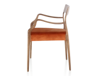 Chaise scandinave avec accoudoirs bois teinte noyer assise tissu velours terracotta