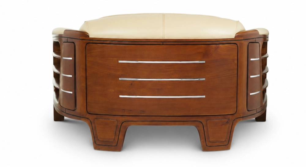 Canapé club bois et cuir 2 places beige