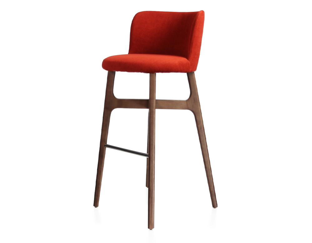 Taburete de bar h80 cm madera tintada marrón oscuro asiento tejido naranja quemado
