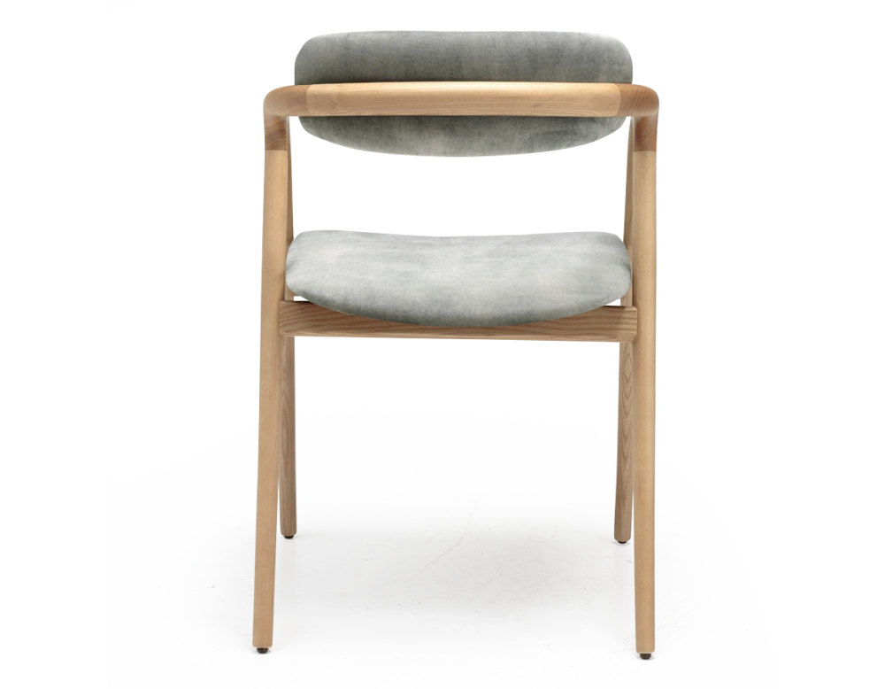 Chaise scandinave bois teinte naturelle assise tissu velours gris bleu