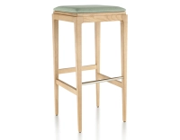 Tabouret de bar design H80 cm bois teinte naturelle assise tissu vert sauge