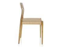 Chaise scandinave bois teinte merisier assise corde
