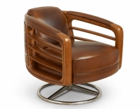 Sillón club de madera y piel marron vintage