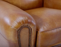 Leather club armchair cognac studded armrests