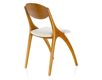 Scandinavian chair cherry-stained wood and beige fabric