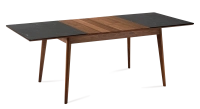 Table extensible 8 à 12 personnes en noyer et céramique allonges bois avec bois teinte naturelle et plateau céramique effet ardoise 210x100 cm