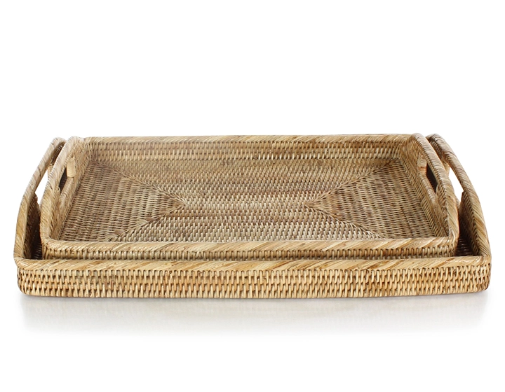Bandeja de servicio rectangular de ratán natural modelo pequeño