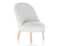 Armless toad chair natural tint wooden legs and white looped fabric