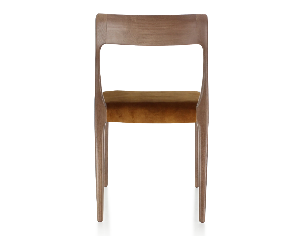 Chaise scandinave bois teinte marron foncé assise tissu velours bronze