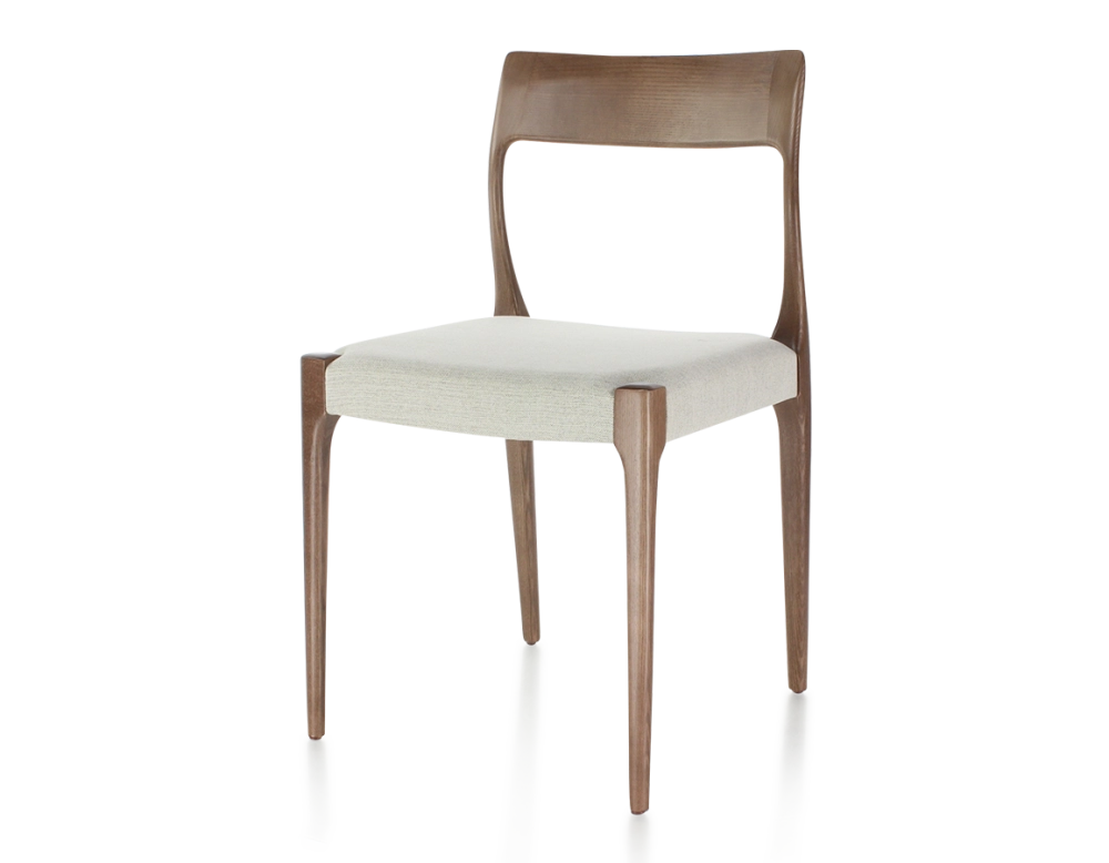 Chaise scandinave bois teinte marron foncé assise tissu beige naturel