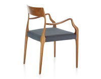 Scandinavian armchair with armrests cherry-stained wood, grey fabric seat