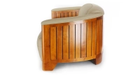 Canapé club bois et cuir 2 places beige
