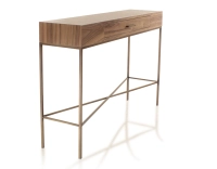 Consola de diseño nogal tinte natural y metal pátina latón 100 cm