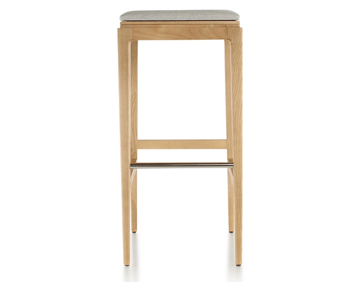 Tabouret de bar design H80 cm bois teinte naturelle assise tissu beige naturel
