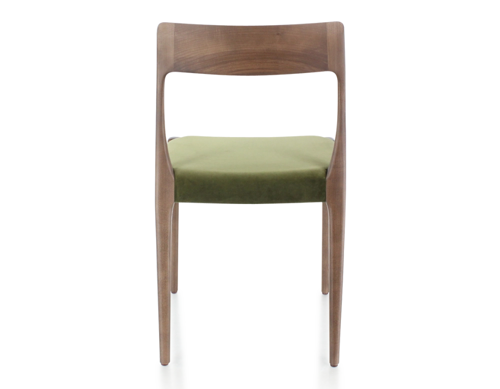Silla escandinava madera tinte marrón oscuro asiento tejido verde oliva