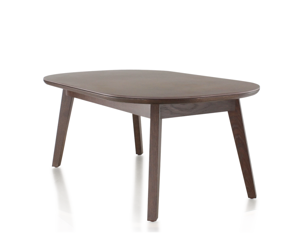 Table basse ovale en chêne et céramique avec bois teinte marron foncé plateau céramique brun oxydé 100x60 cm