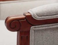 Fauteuil bergère mouluré style Louis XVI bois teinte ancienne et tissu beige naturel