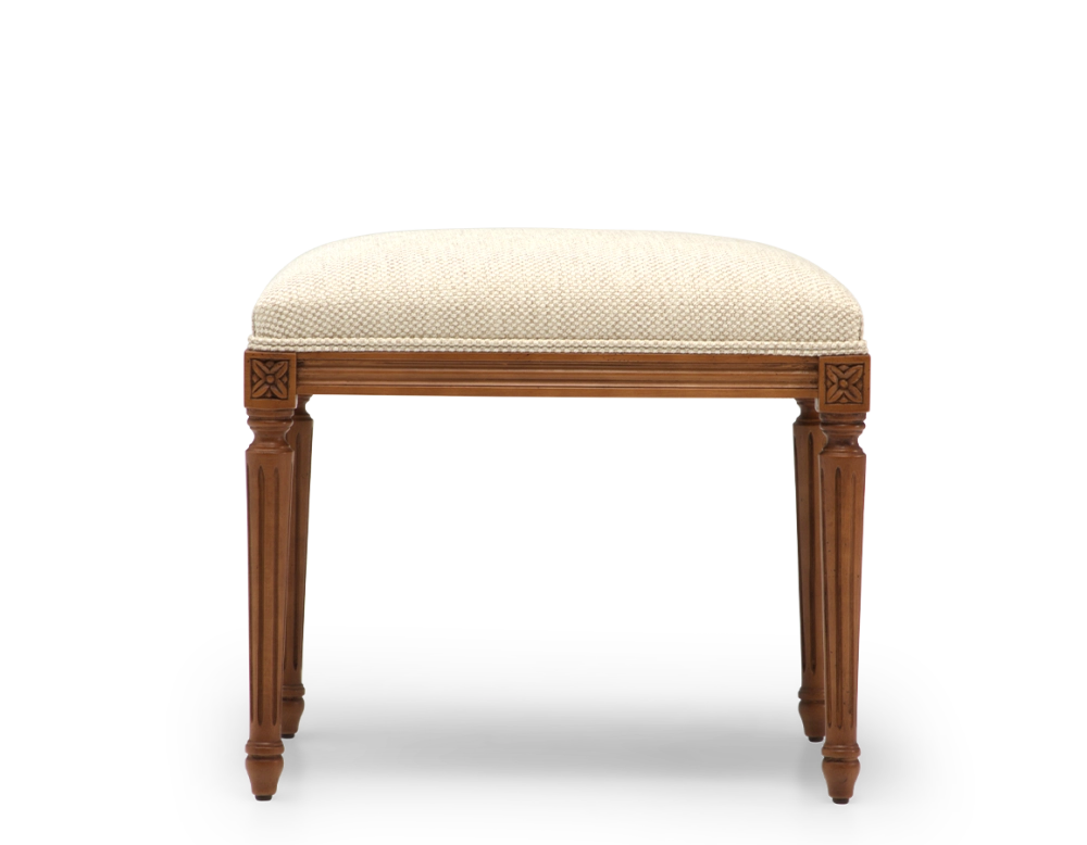 Tabouret ancien style Louis XVI bois teinte ancienne et tissu chiné beige