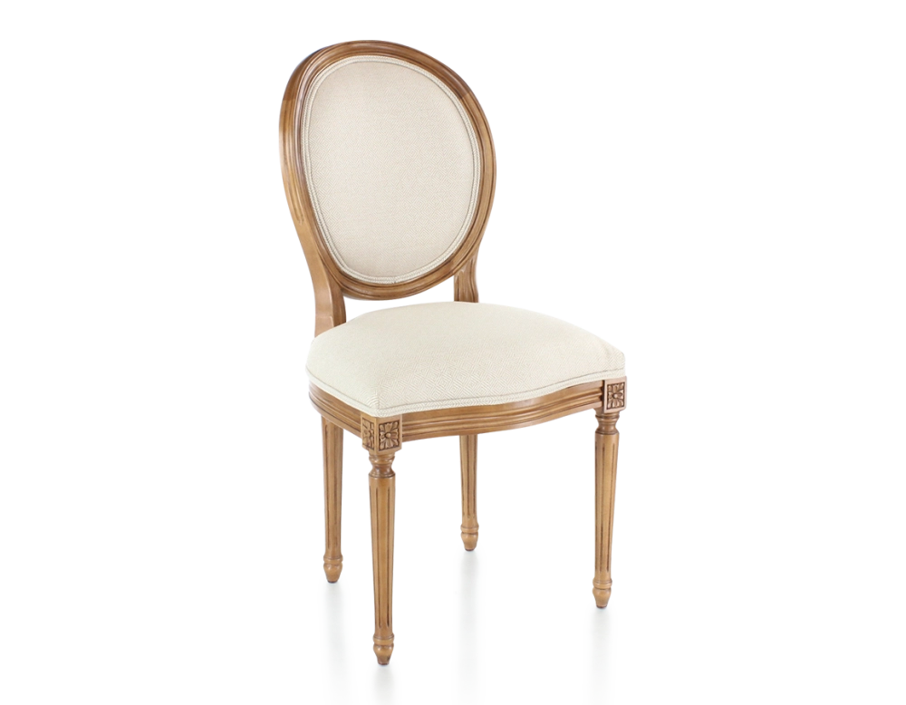 Silla antigua estilo Luis XVI madera con tinte envejecido y tejido chevron beige