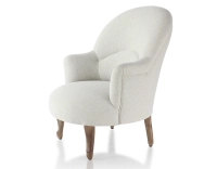 Fauteuil crapaud avec accoudoirs pieds bois teinte noyer et tissu beige naturel