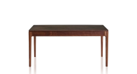 Table extensible 8 à 12 personnes en noyer et céramique allonges céramique avec bois teinte naturelle et plateau et allonges céramique brun oxydé 180x100 cm